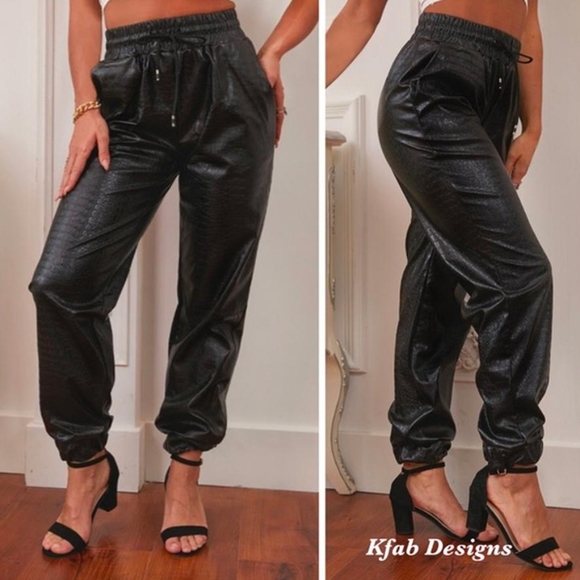 FAUX LEATHER BLACK TEXTURED JOGGERS 🎉2×HOST PICK🎉 - Picture 3 of 9